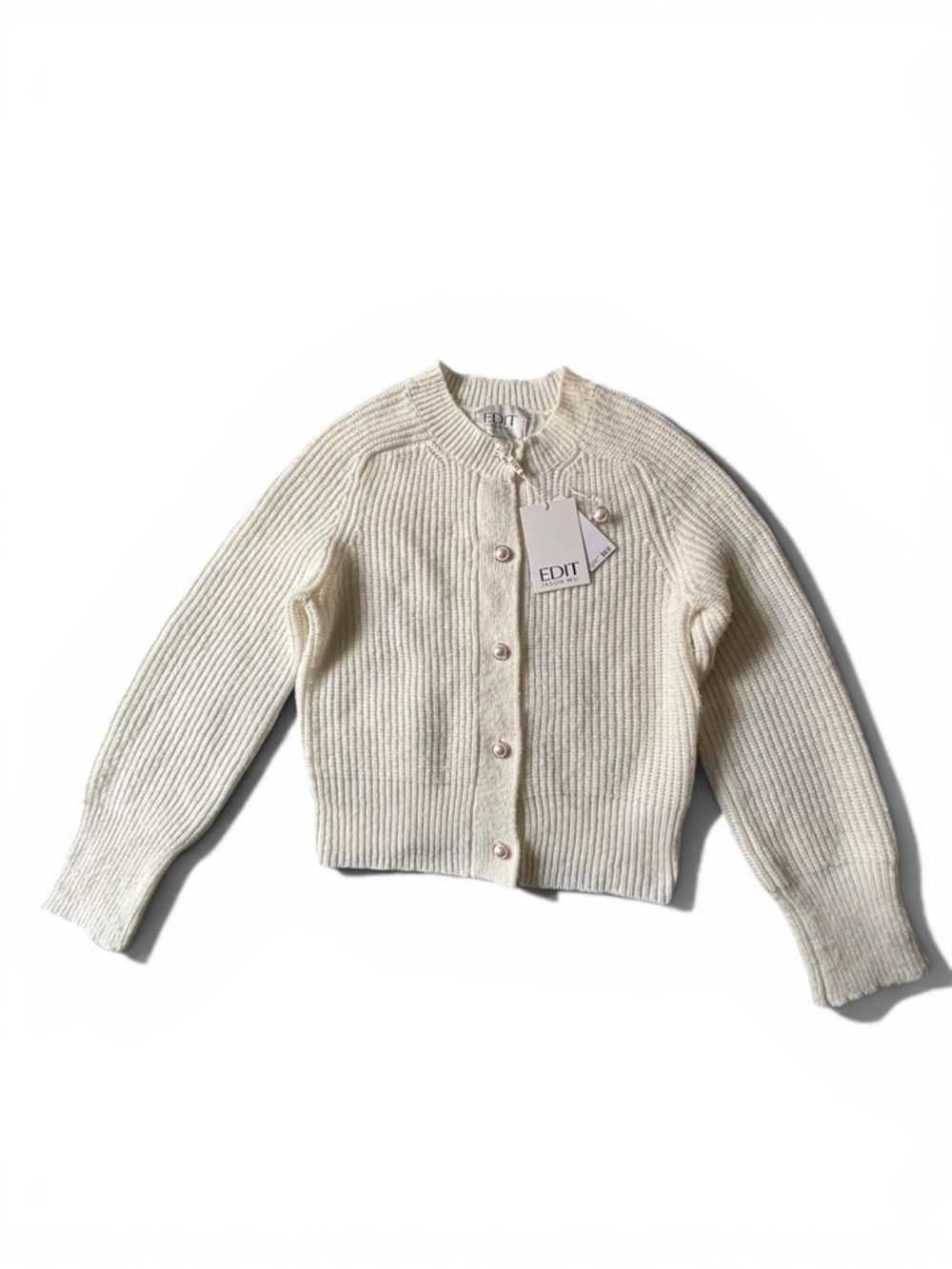 EDIT Jason Wu Cream Ribbed Cardigan Size S Petite Button Front Sweater NWT